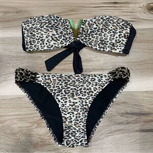 TiniBikini Leopard Shiny Gold Strapless Two Piece Bikini Swimwear Women’s Medium